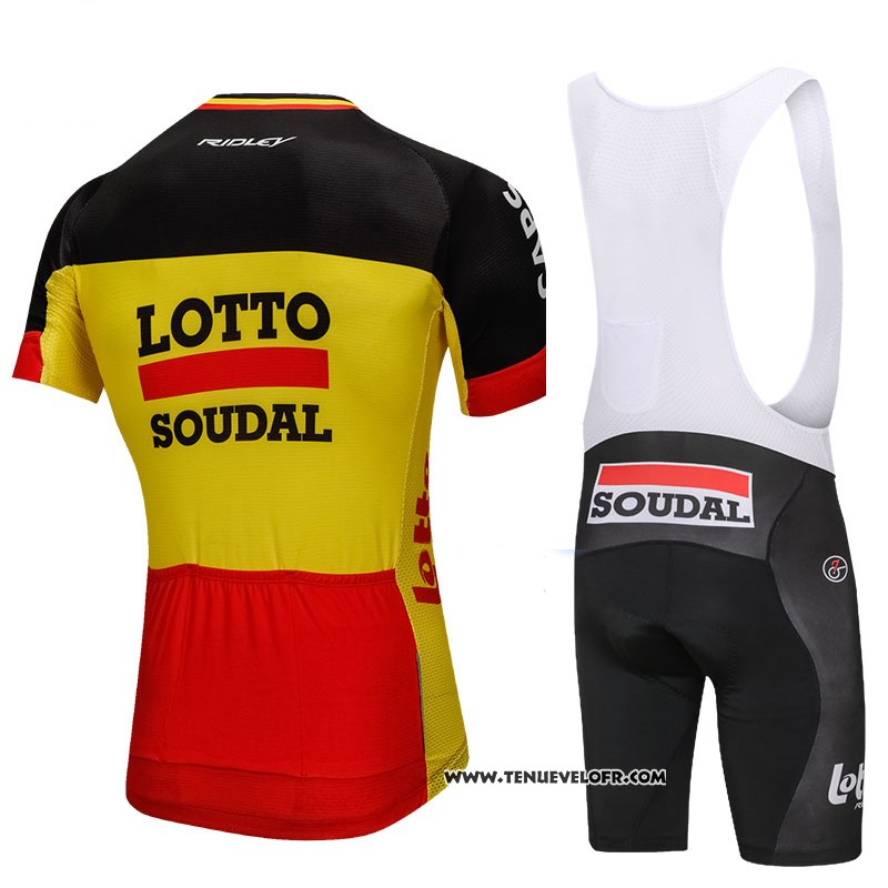 2018 Maillot Ciclismo Lotto Soudal Noir et Jaune Manches Courtes et Cuissard